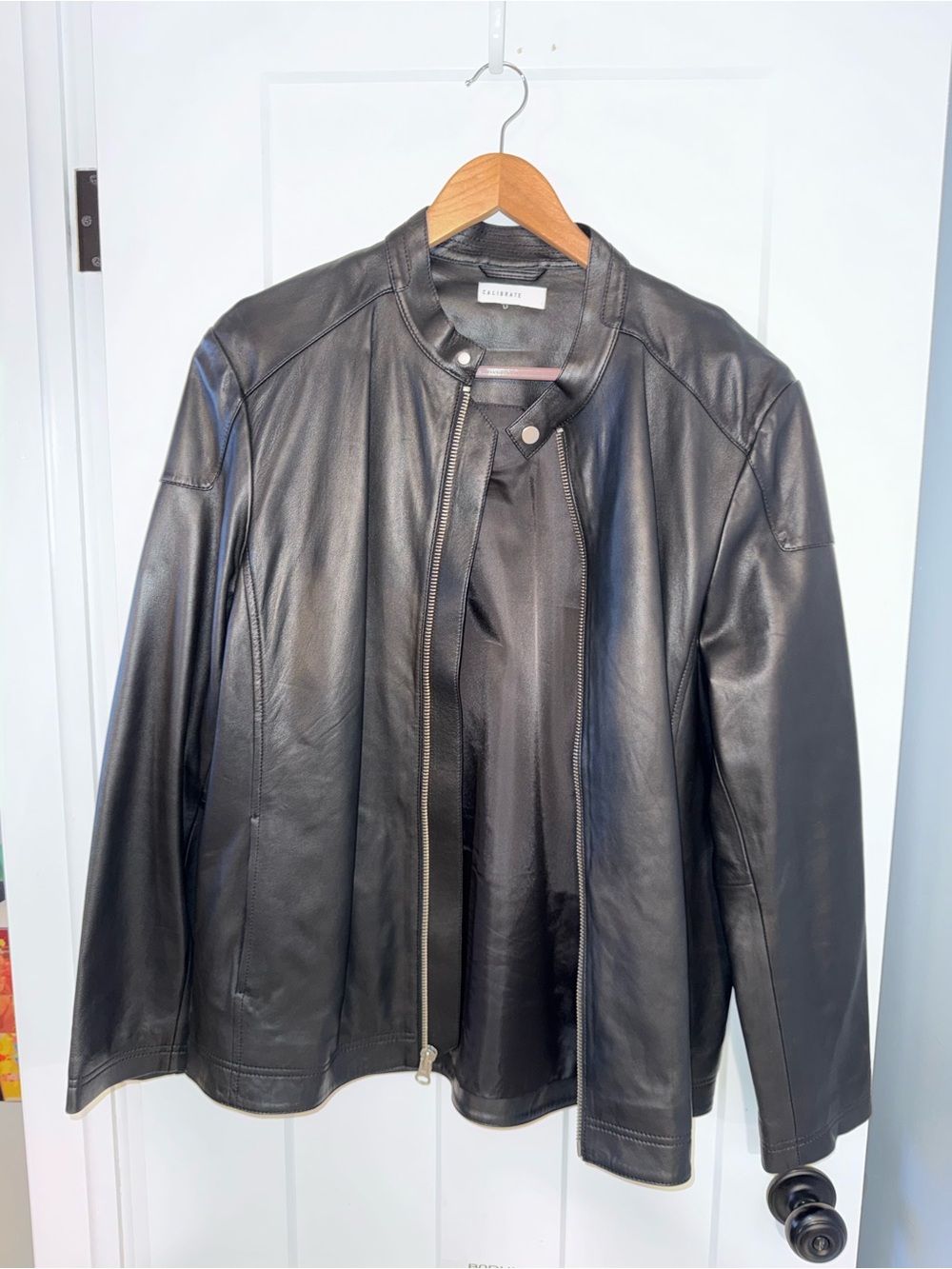 Calibrate Black Leather Moto Jacket with Silver Hardware